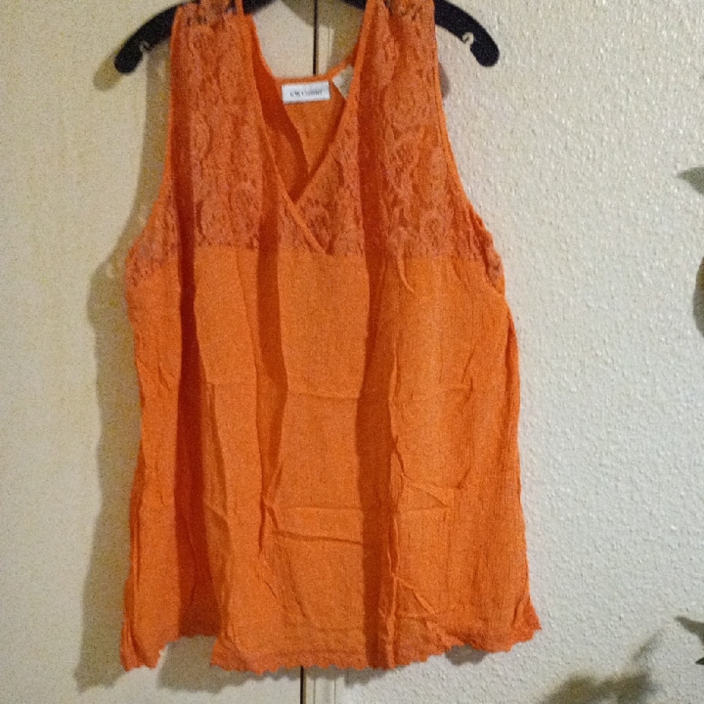 C W Classics  2pcs Crinkle Style Lounger Vibrant Orange with Lace 3XL